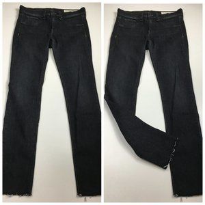 RAG & BONE Faux Pockets Logo Hardware Black Rae Fray Raw Edge Hem Skinny Jeans